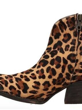 Tony Lama Leopard Print Ankle Boot in Tan and Black